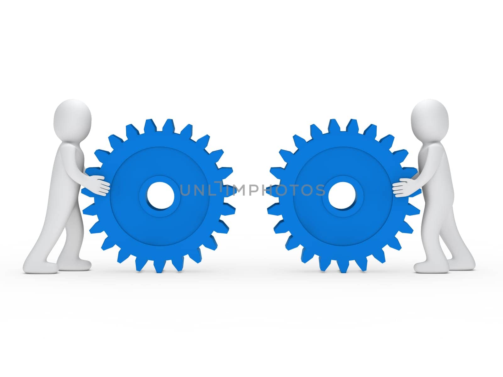 3d men push gear blue to connecting