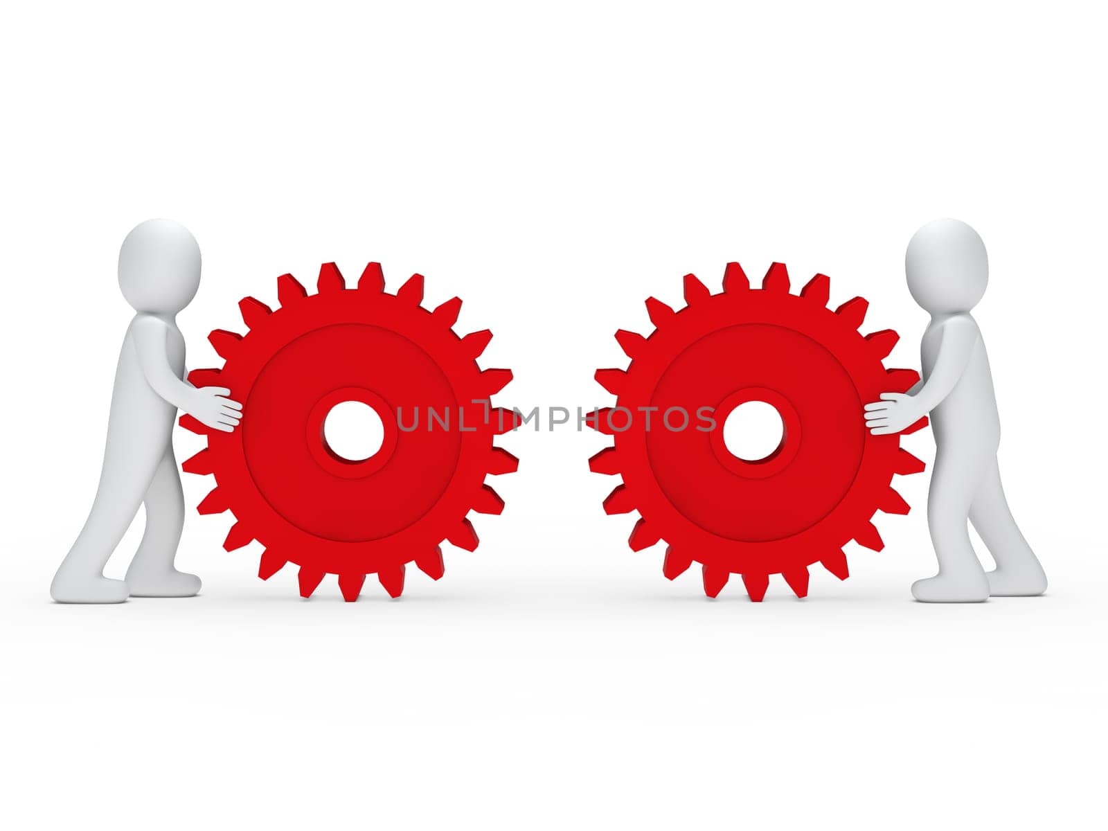 3d men push gear red to connecting