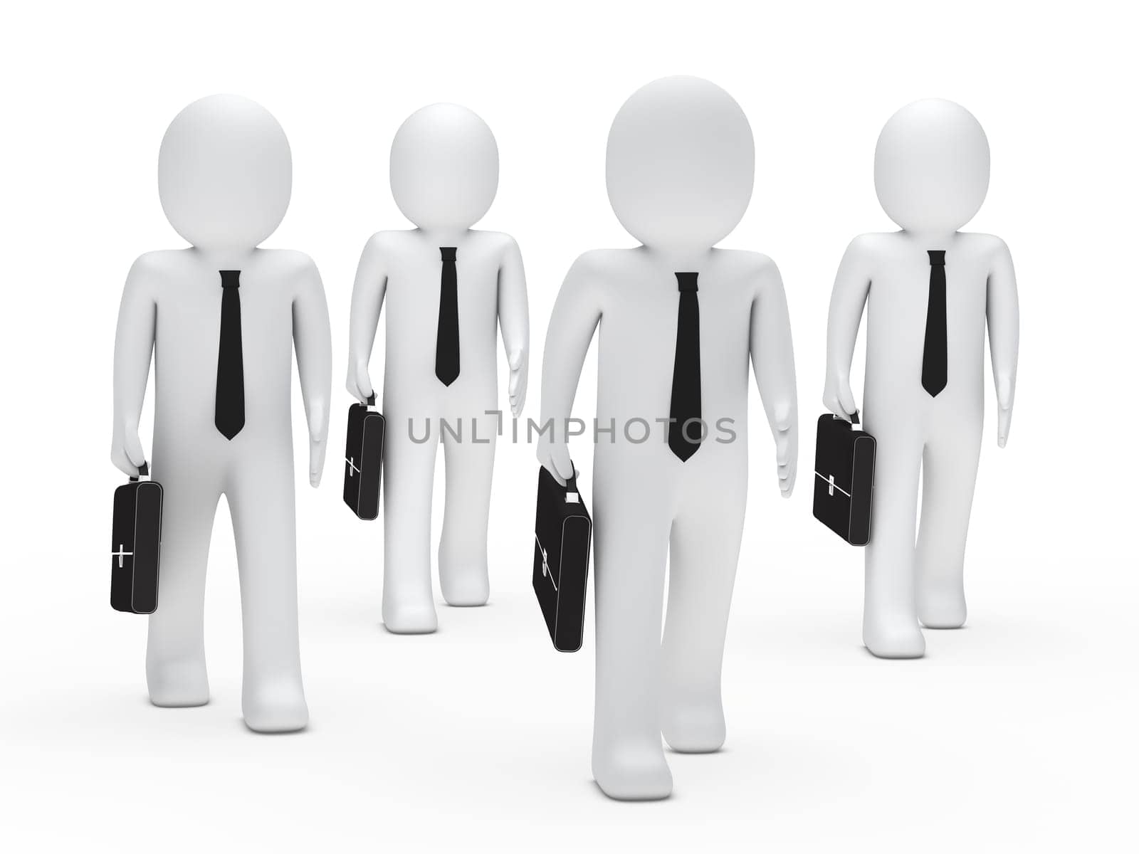 3d business men briefcase tie team run