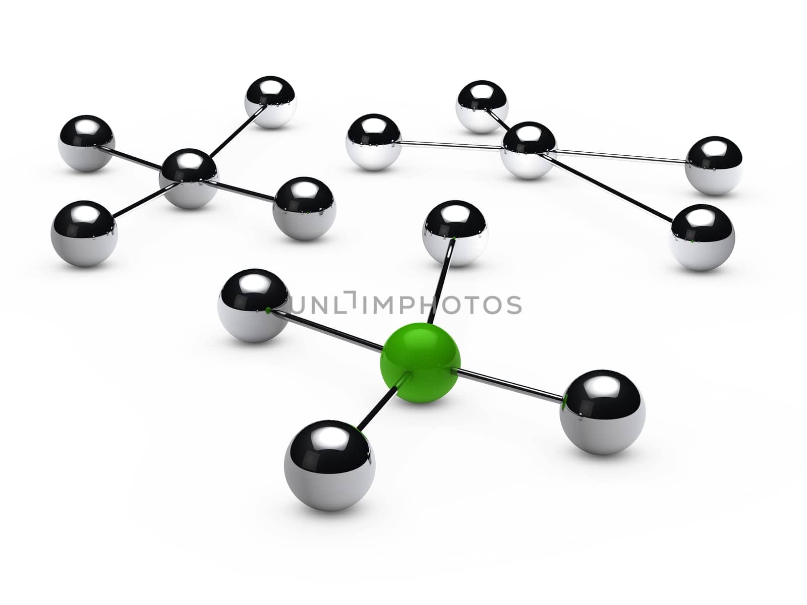 Leadership concept with green sphere and chrome