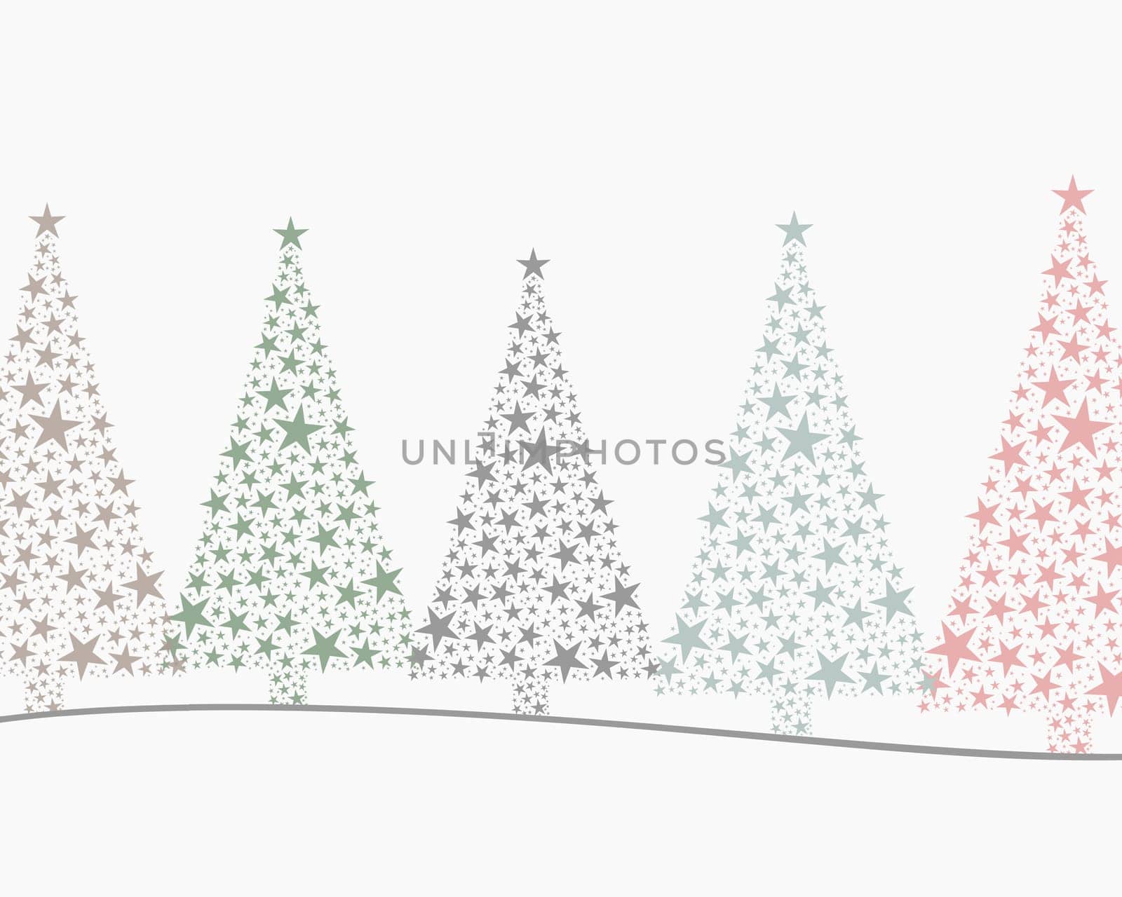 5 christmas trees colorful in a series