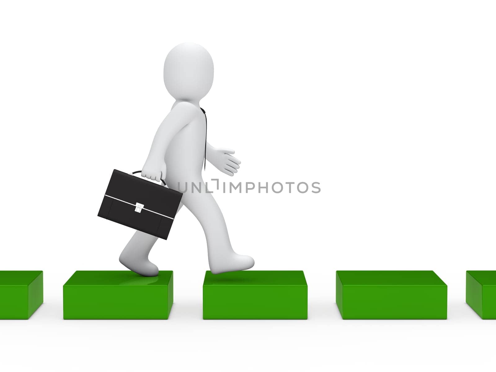 3d business man going green cube way