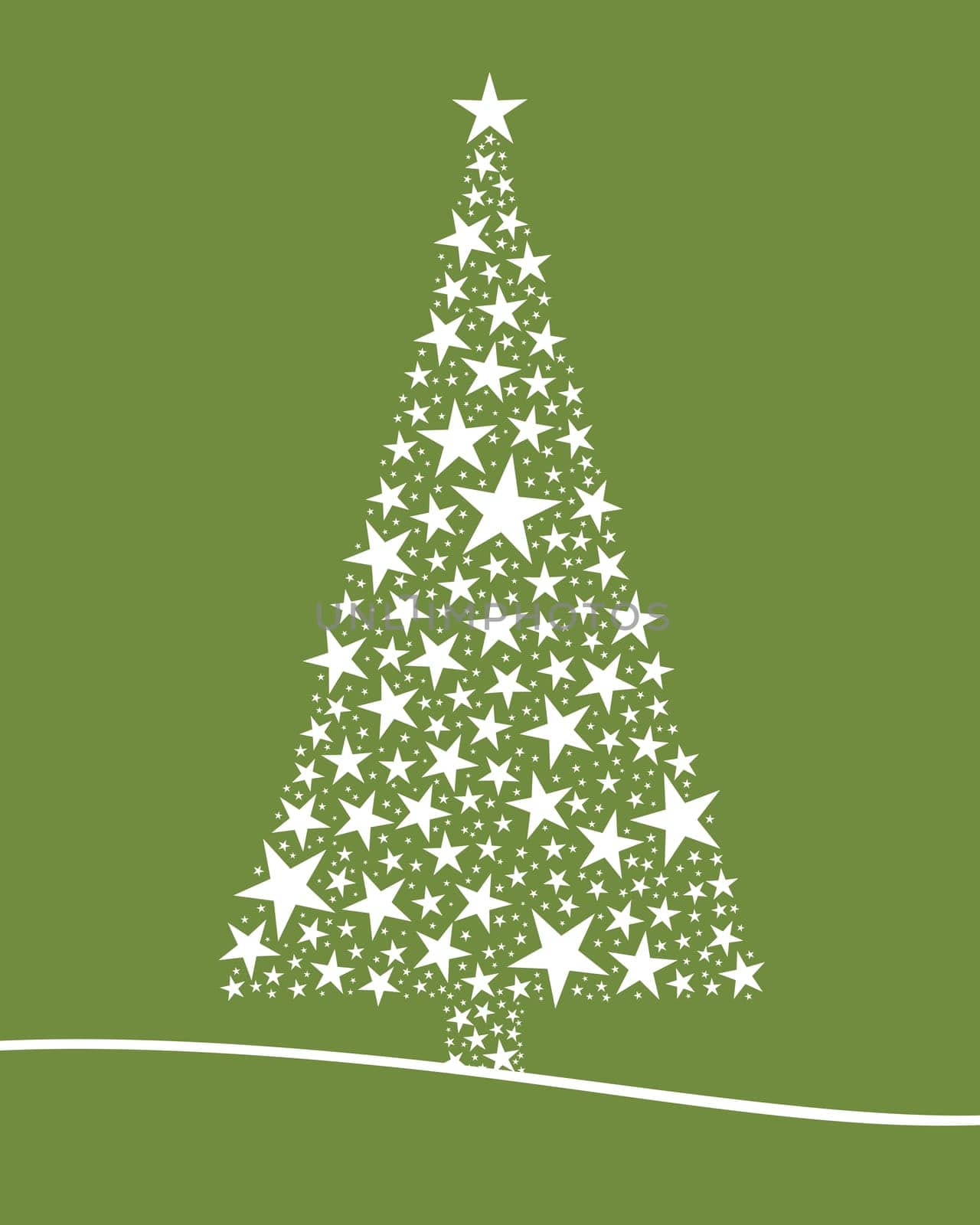 Christmas tree from white stars green background