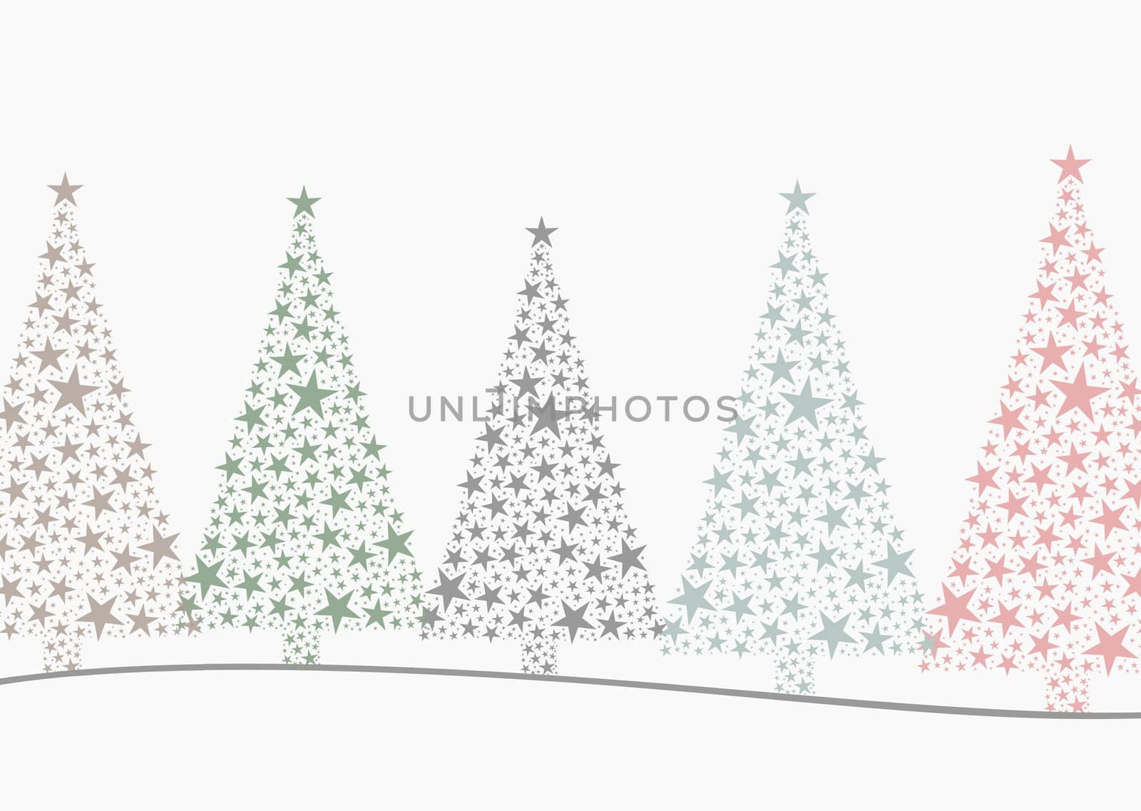 5 christmas trees colorful in a series