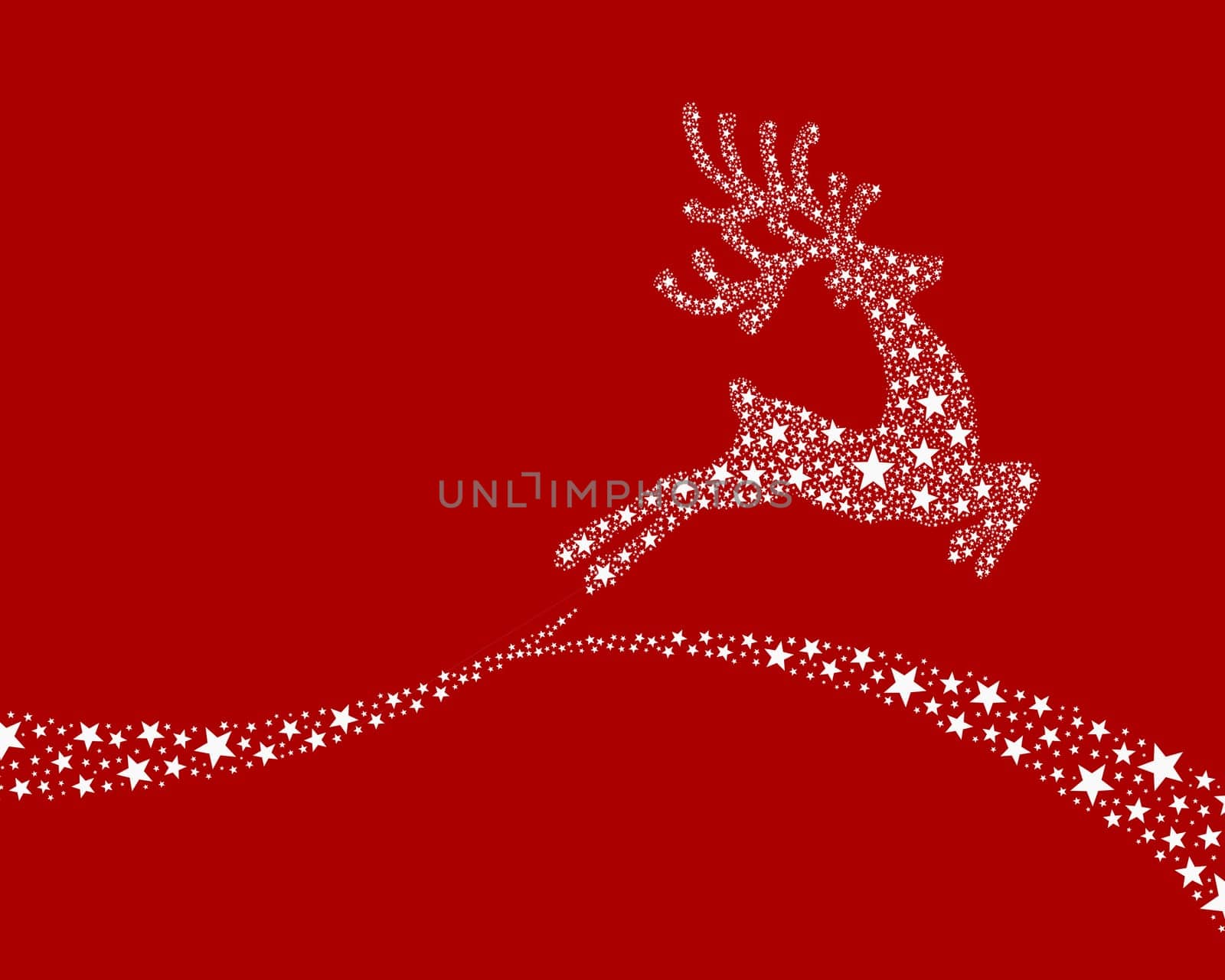 reindeer white from stars flying on background