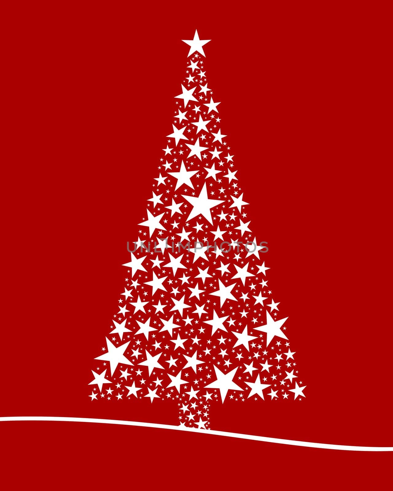 Christmas tree from white stars red background