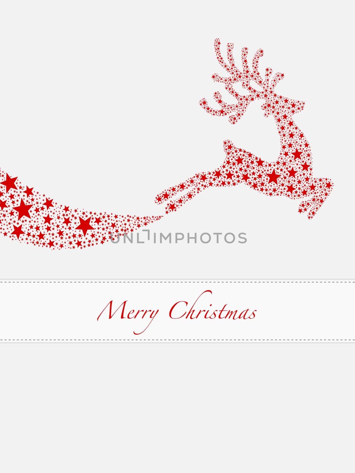 reindeer red from stars flying on background