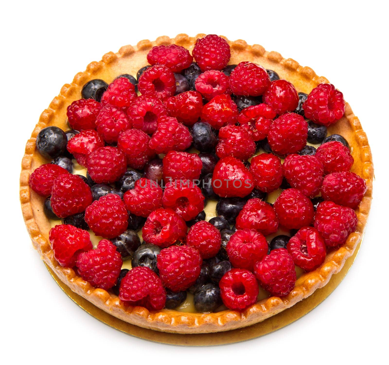 fruit tart with fresh raspberry and blueberry