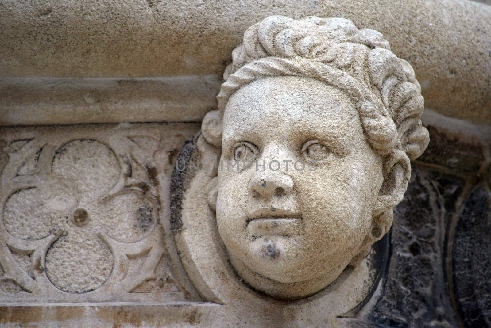 Antique bas-relief architectural detail of the St. James Cathedral, Sibenik, Croatia