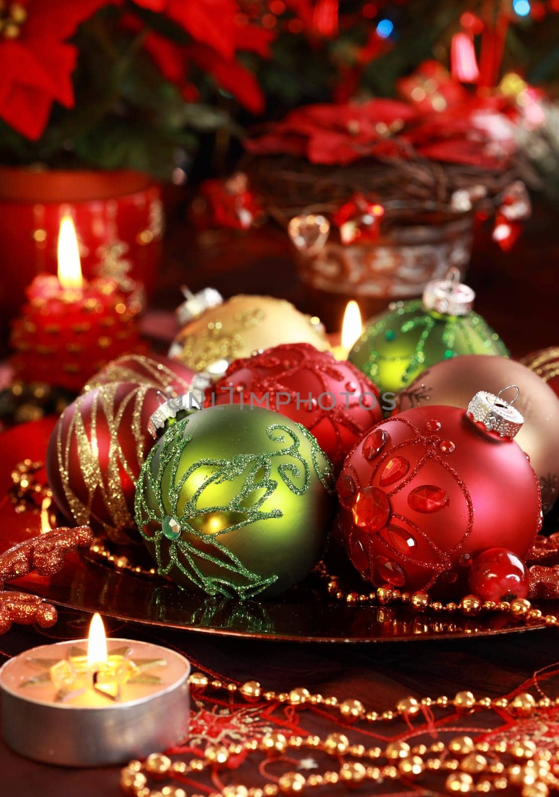 Beautiful Christmas ornaments as table decoration