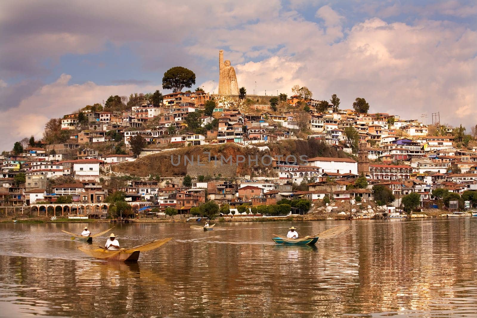 Fishermen with Nets Morning Janitizo Island Patzcuaro Lake Mexico  Resubmit--In response to comments from reviewer have further processed image to reduce noise and sharpen focus.