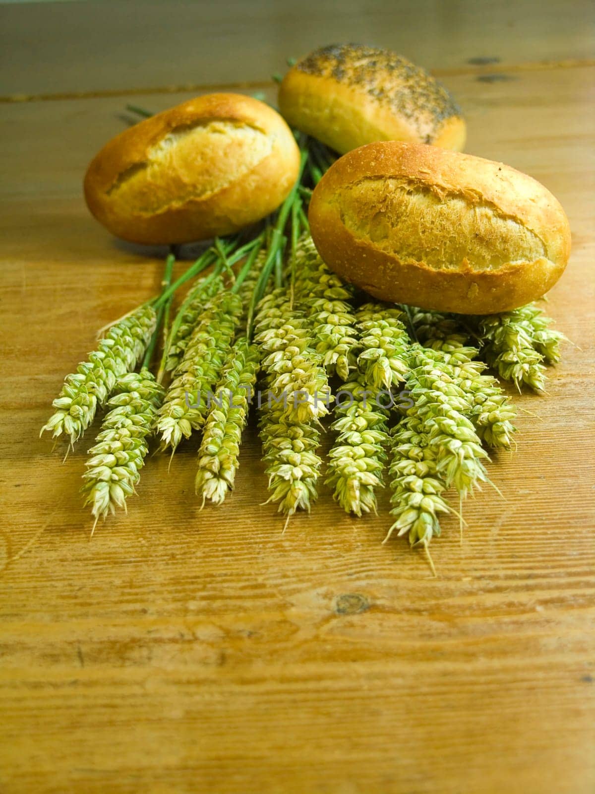 close-up of fresh green ears on the table