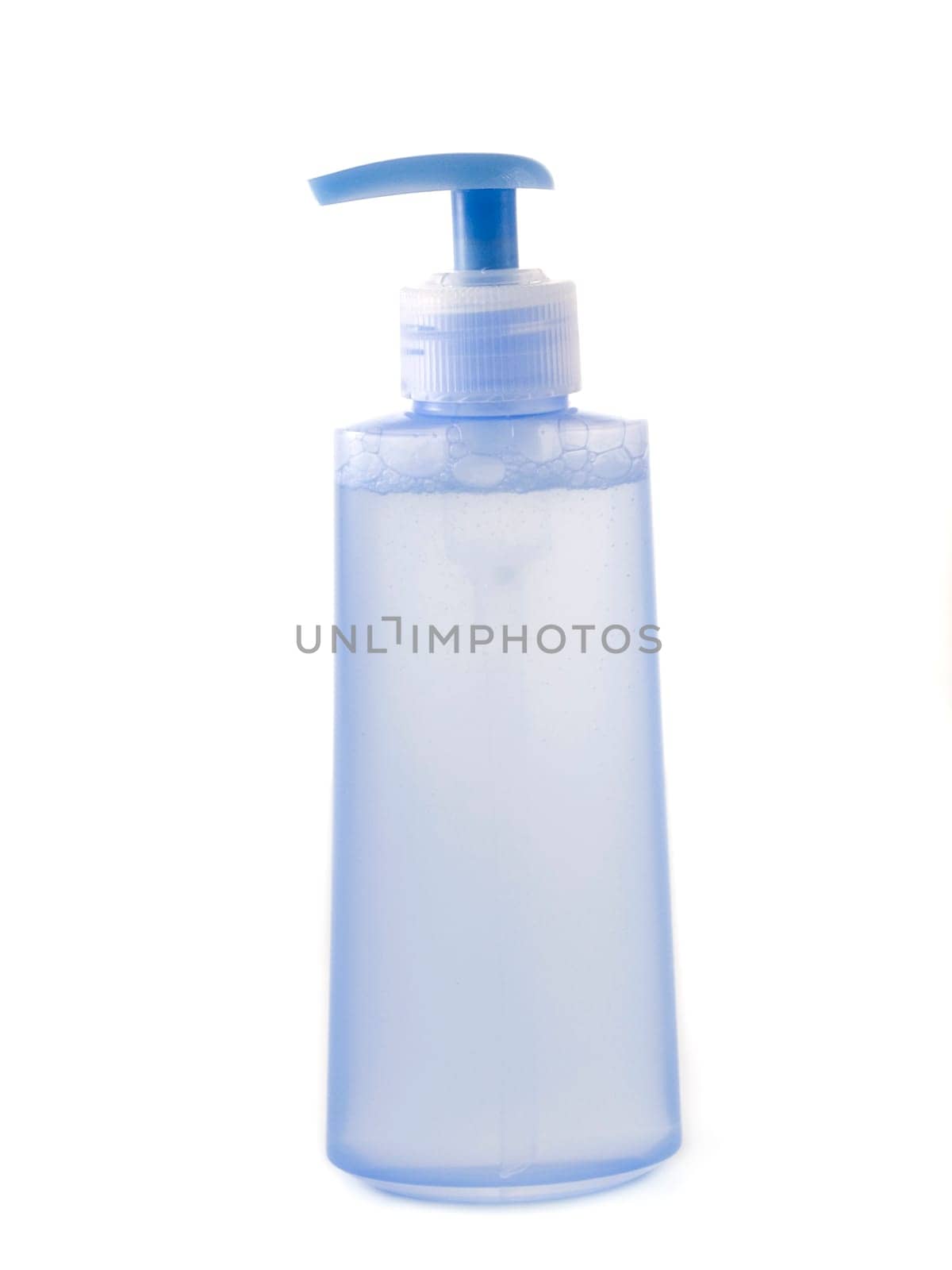 blue cosmetic bottles without labels isolated on white background