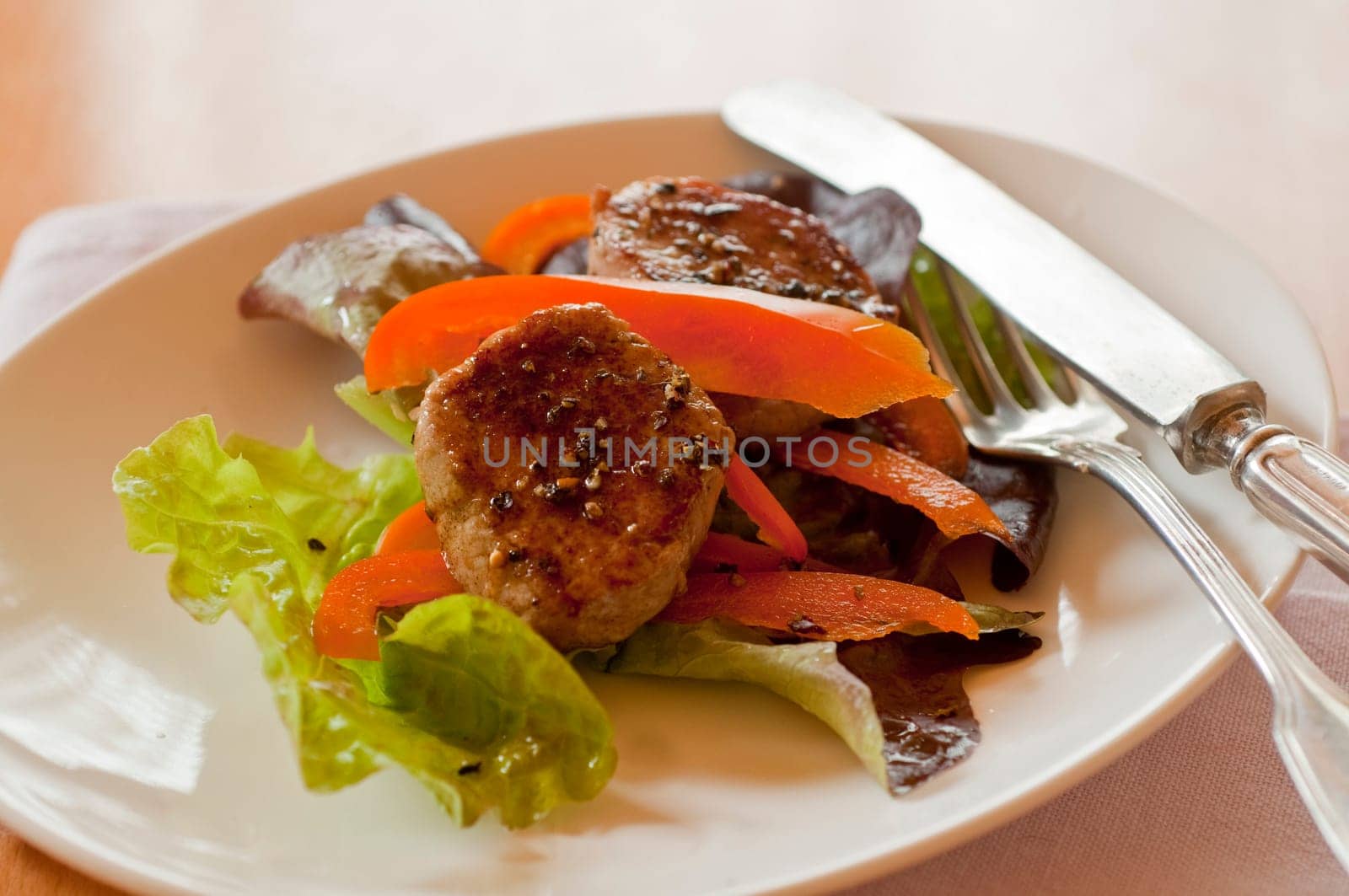 Salad with pork medallions
