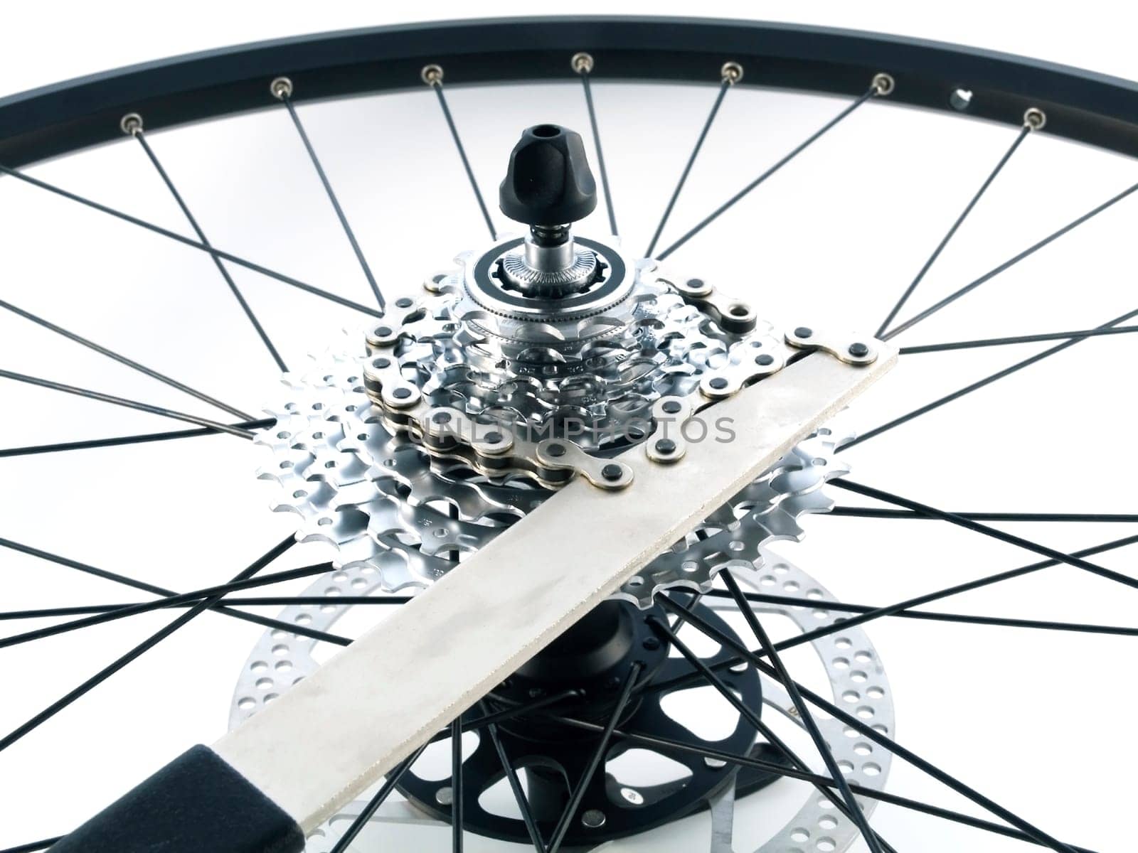 series sport:  rear bicycle cog cassette isolated on white background (close-up)