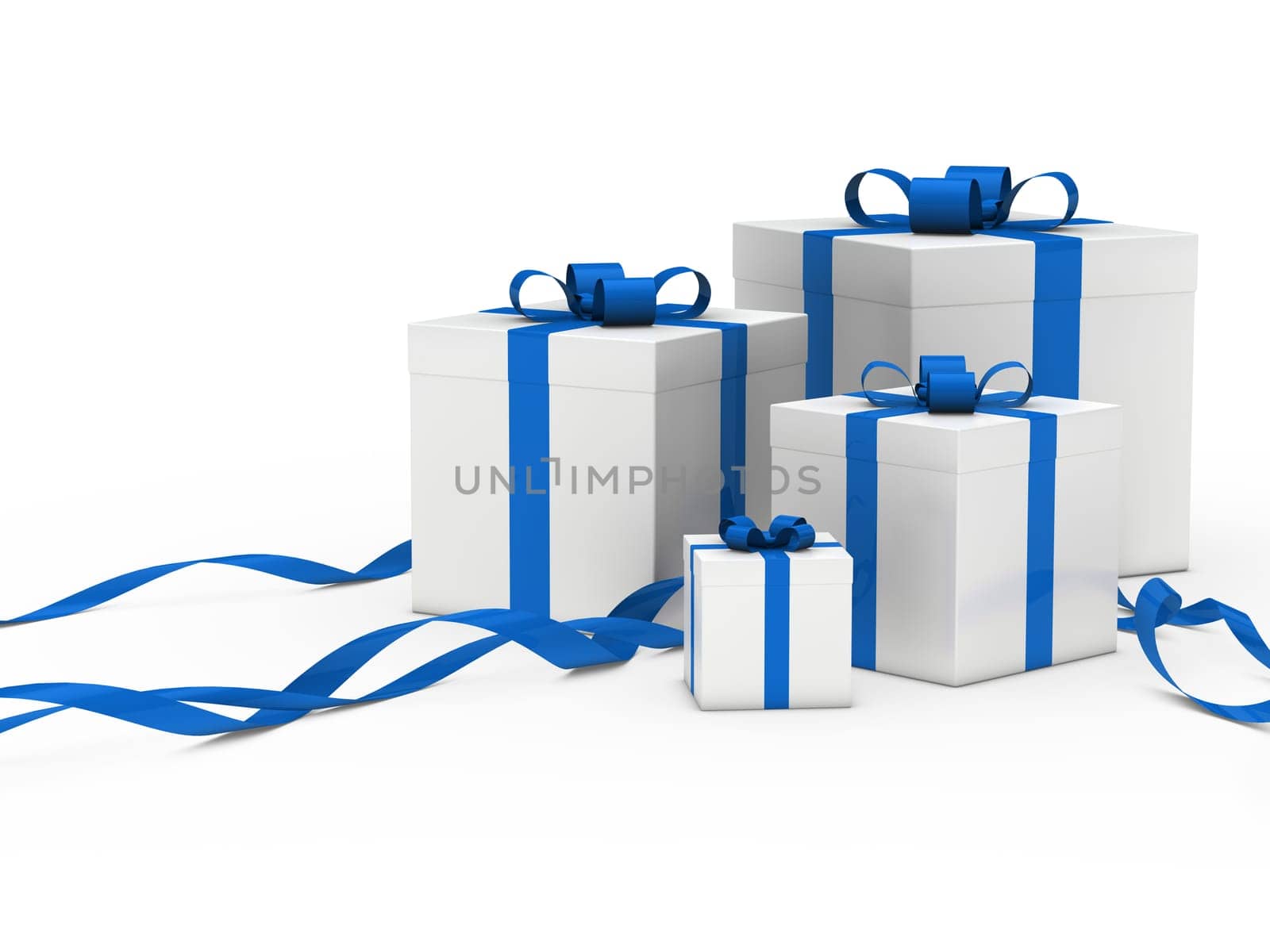 3d gift box white with blue ribbon