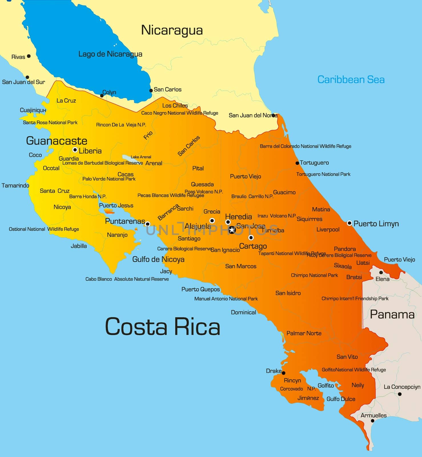 Vector color map of Costa Rica country