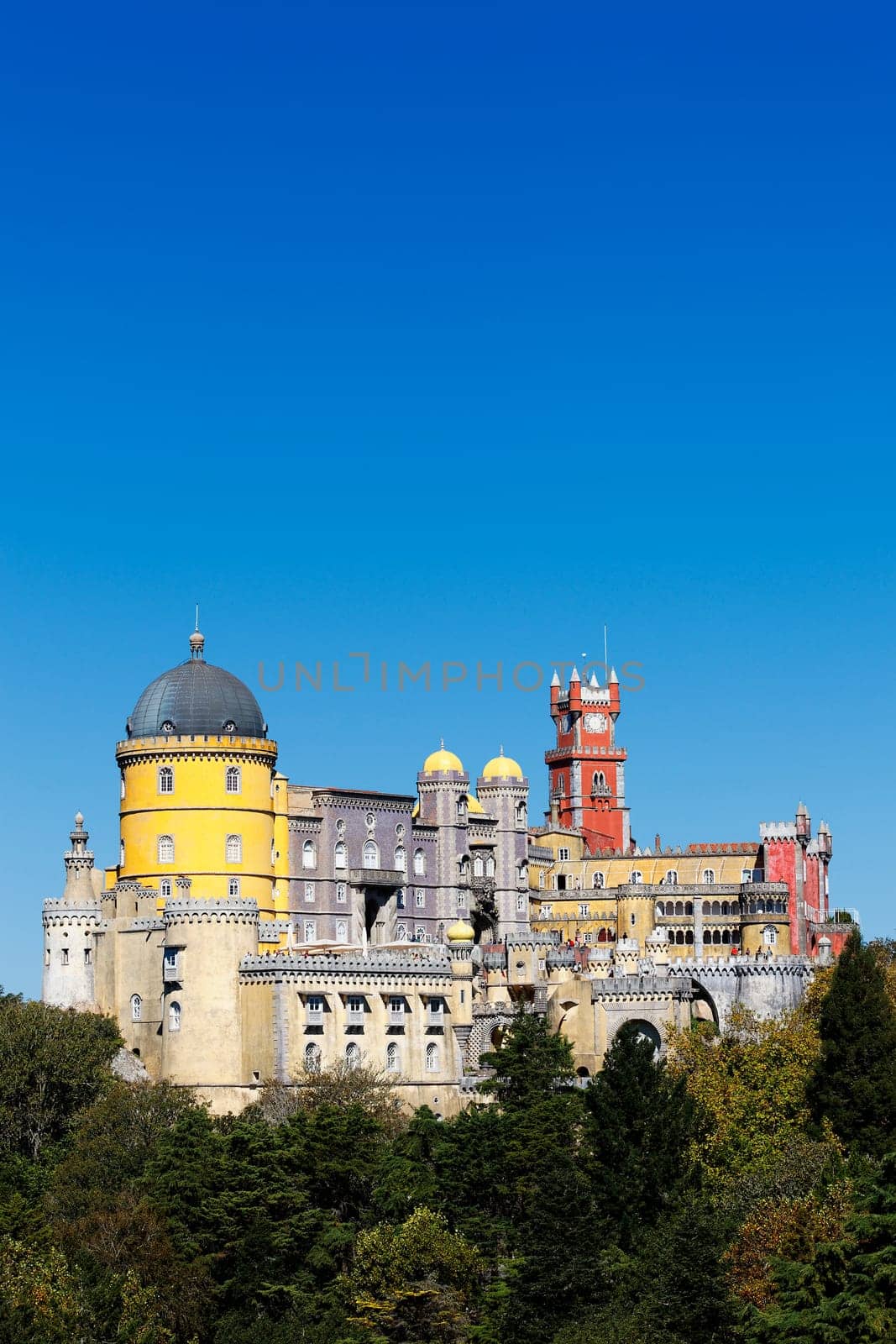 Pena National Palace in Sintra with blue sky, Portugal