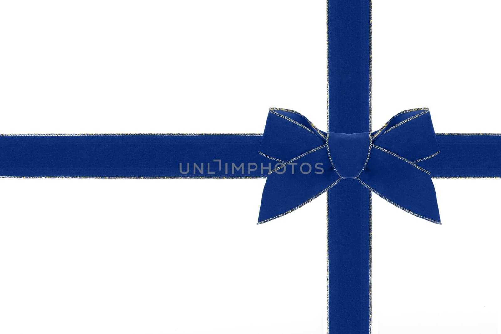 A blue velvet bow with matching ribbon.