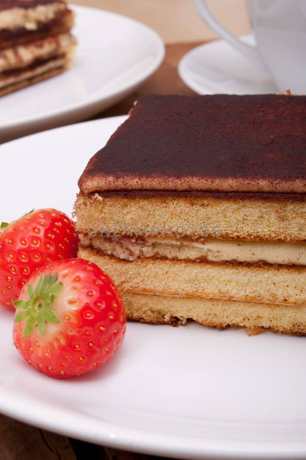 Tiramisu - Portion of  Italian Dessert on White Plate