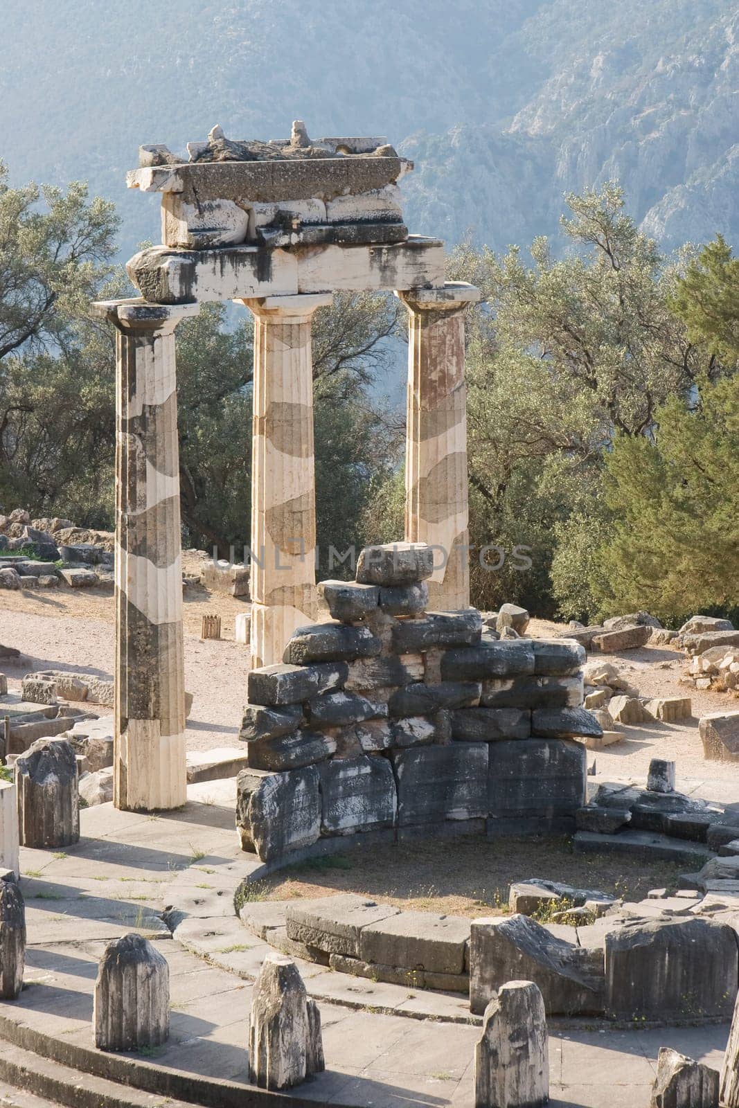 view of the mount parnassus and the oracle of delphi historic place in Greece