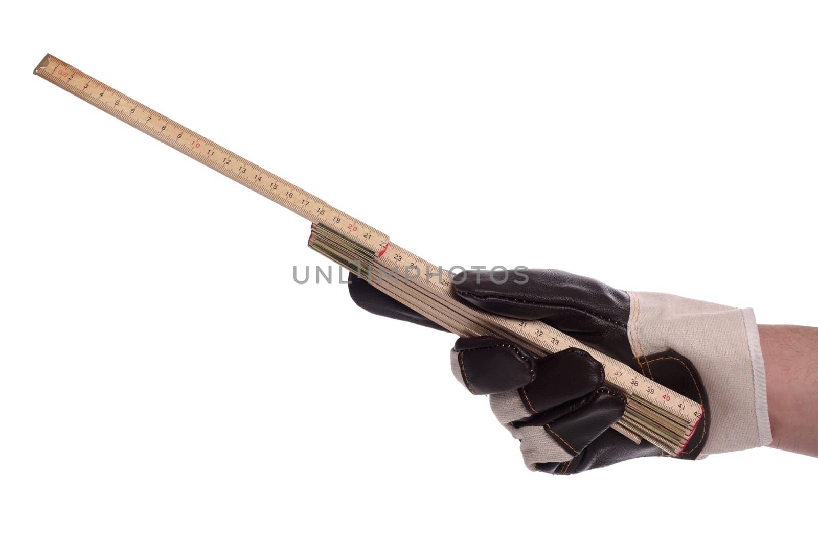 Hand with working hand shoe and folding rule.