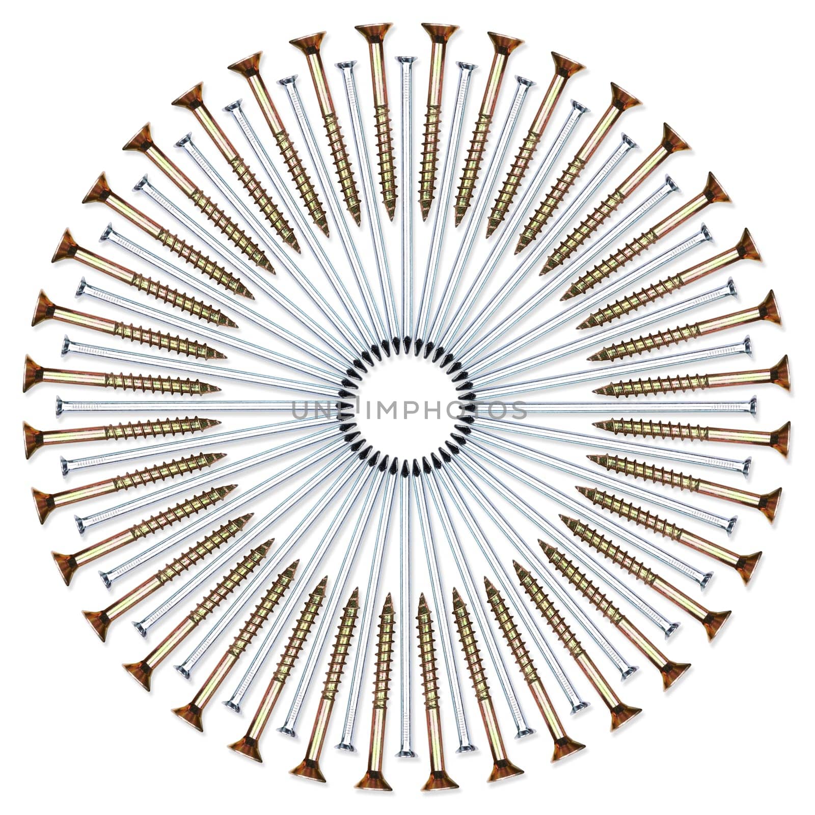 A circle of nails and screws