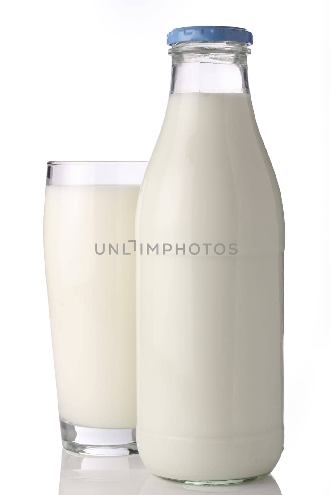 Milk bottle and a glass of milk.