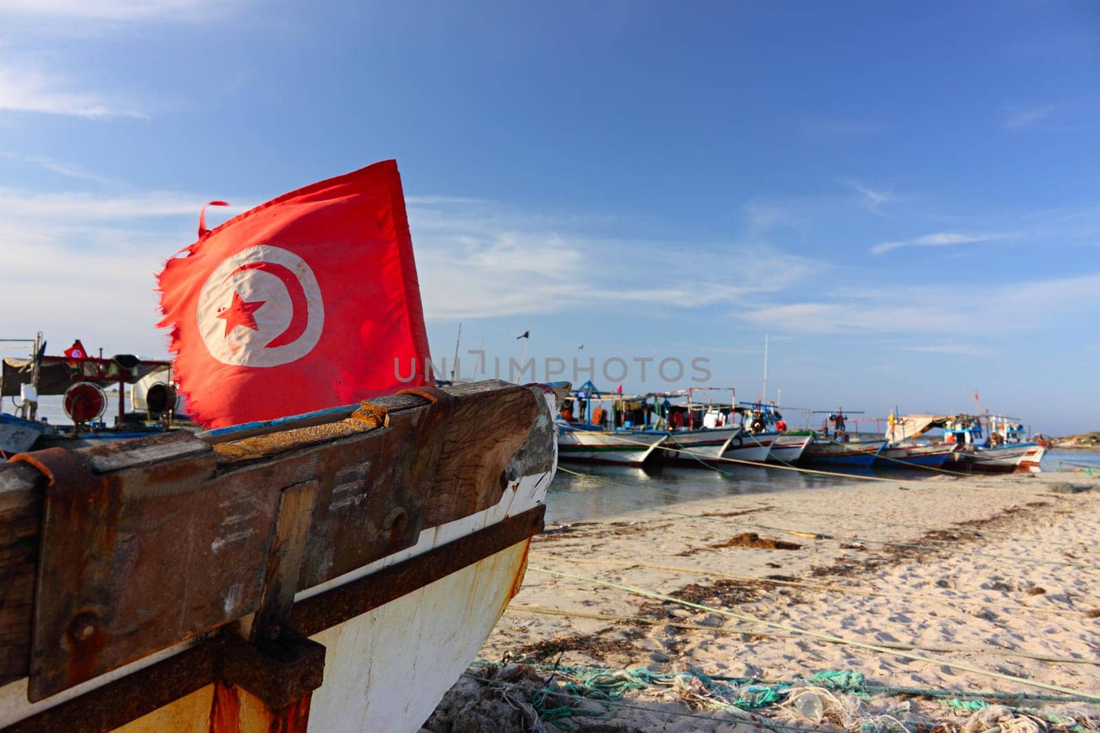 Fishing boats at a natural harbour in Djerba