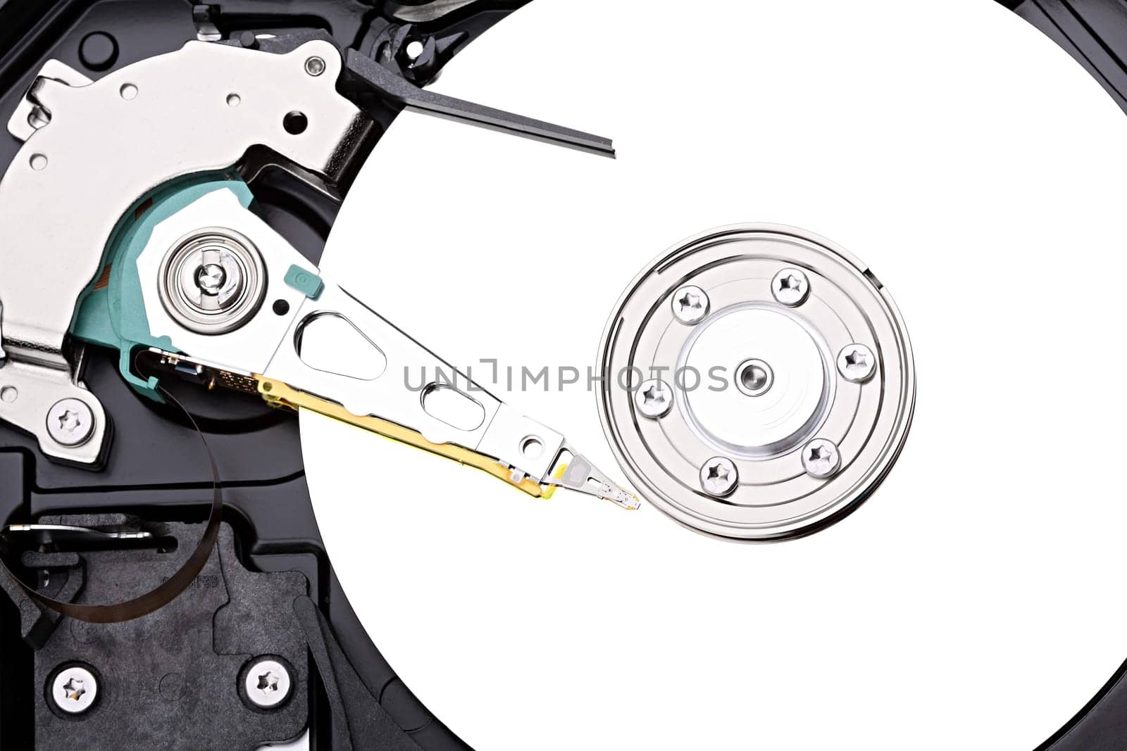Inner workings of a hard drive.