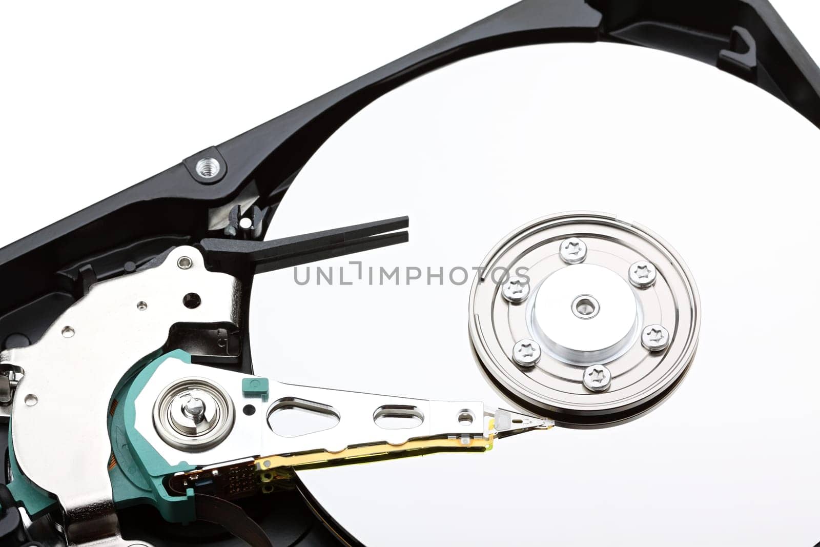 Inner workings of a hard drive.