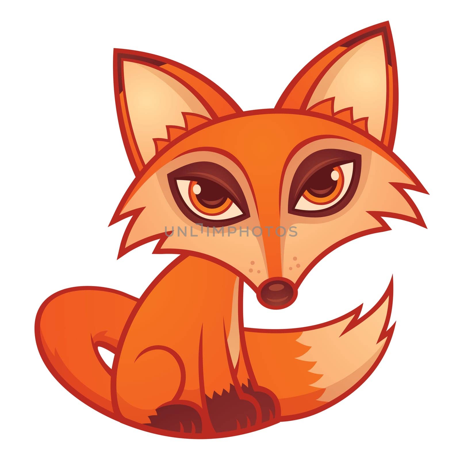 Vector cartoon illustration of a cute little red fox.