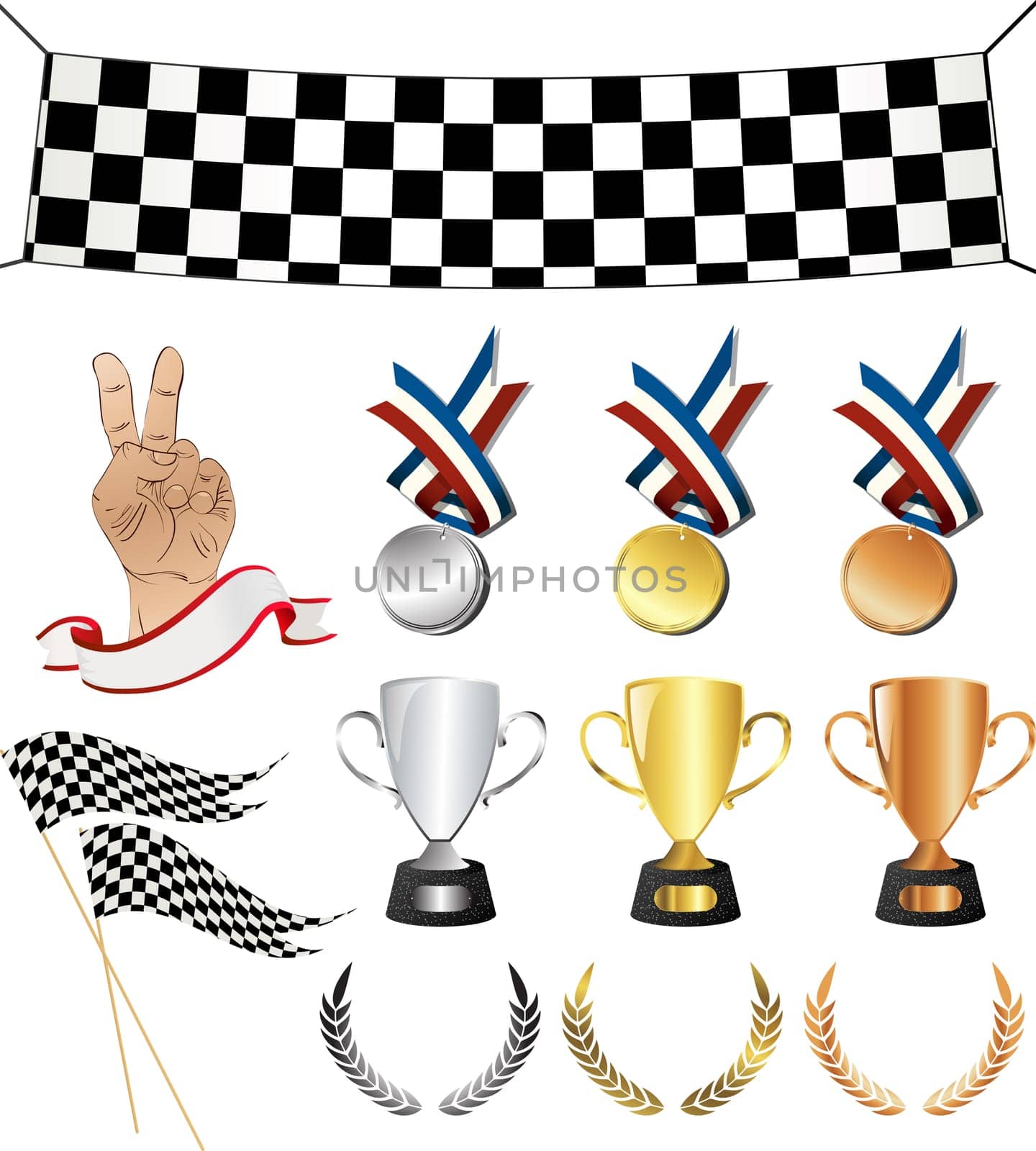 Victory icons, sports related set.  Isolated and grouped objects over white background. No mesh or transparencies, easy to use, edit objects.