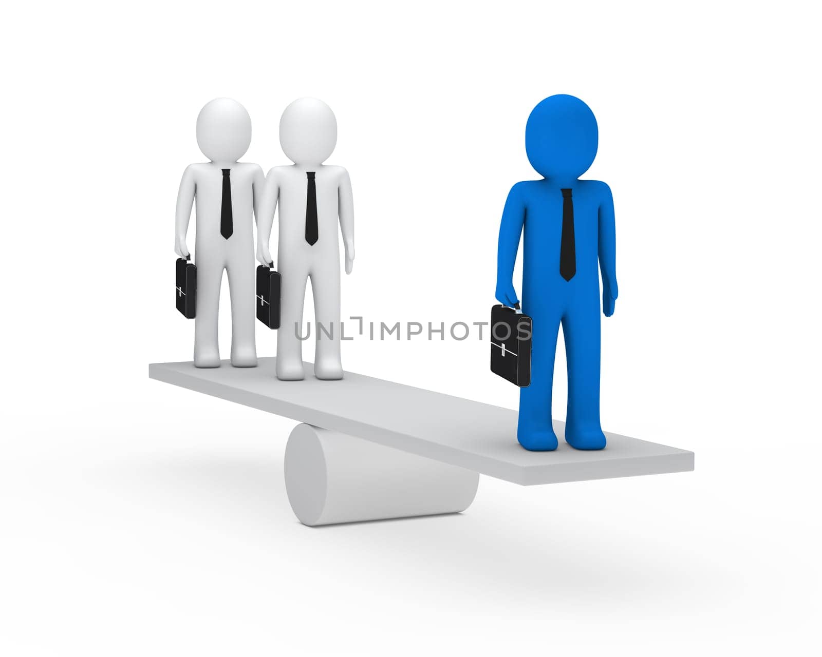 3d business men briefcase blue balance seesaw