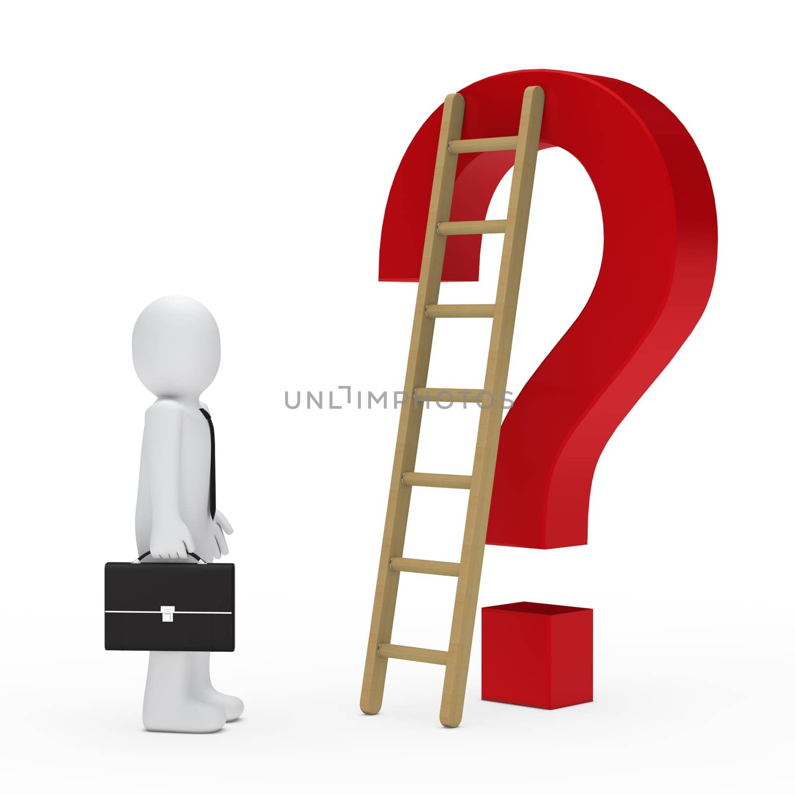 business man briefcase look question mark ladder
