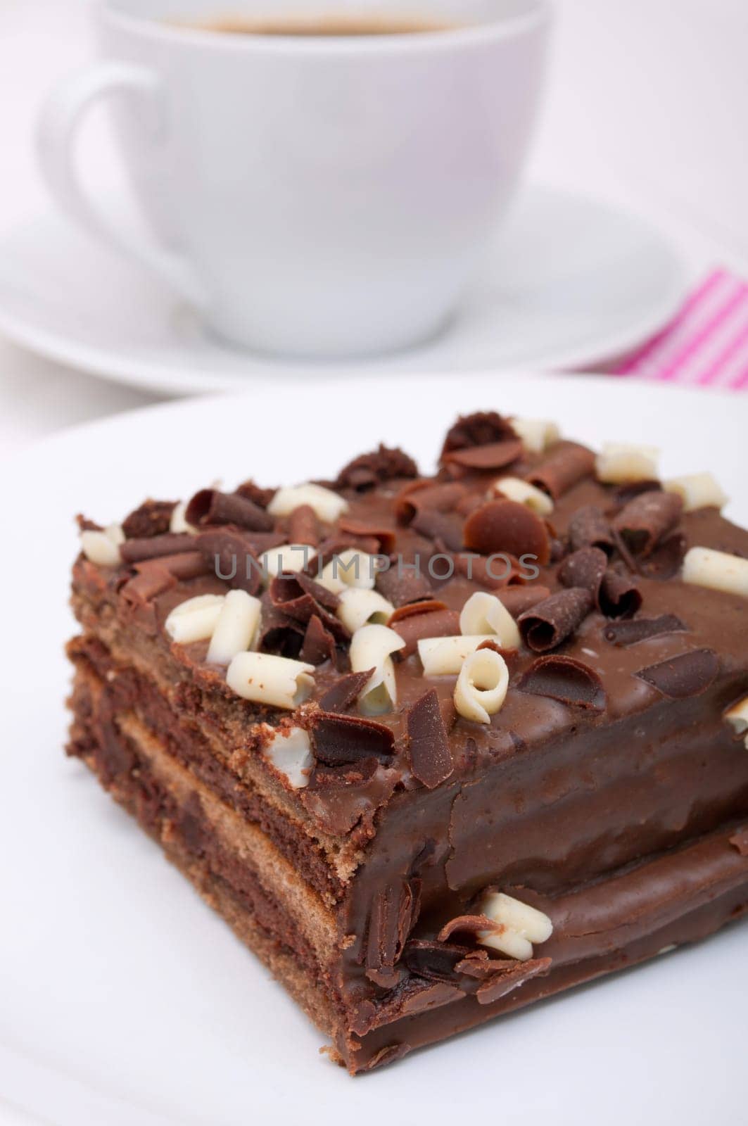 Homemade Chocolate Cake - Brownies and Cup of Coffee on White Plate