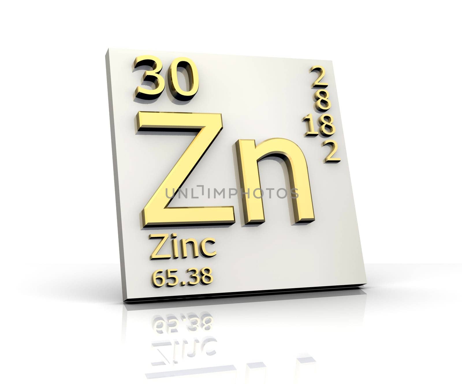 Zinc form Periodic Table of Elements - 3d made