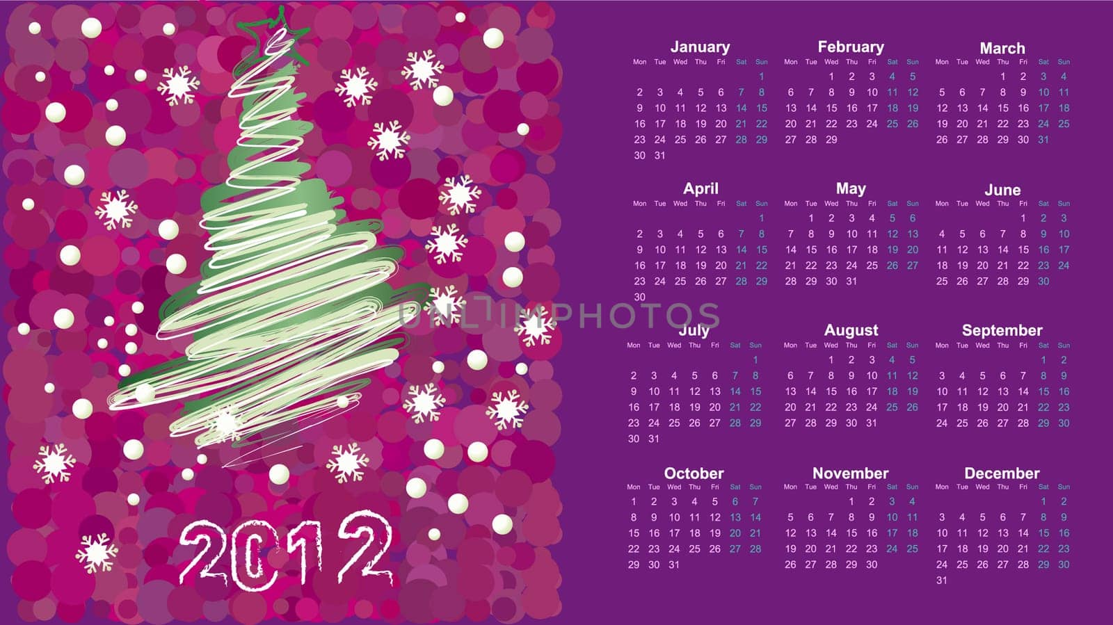 Vector illustration of postcard calendar to a new 2012 year