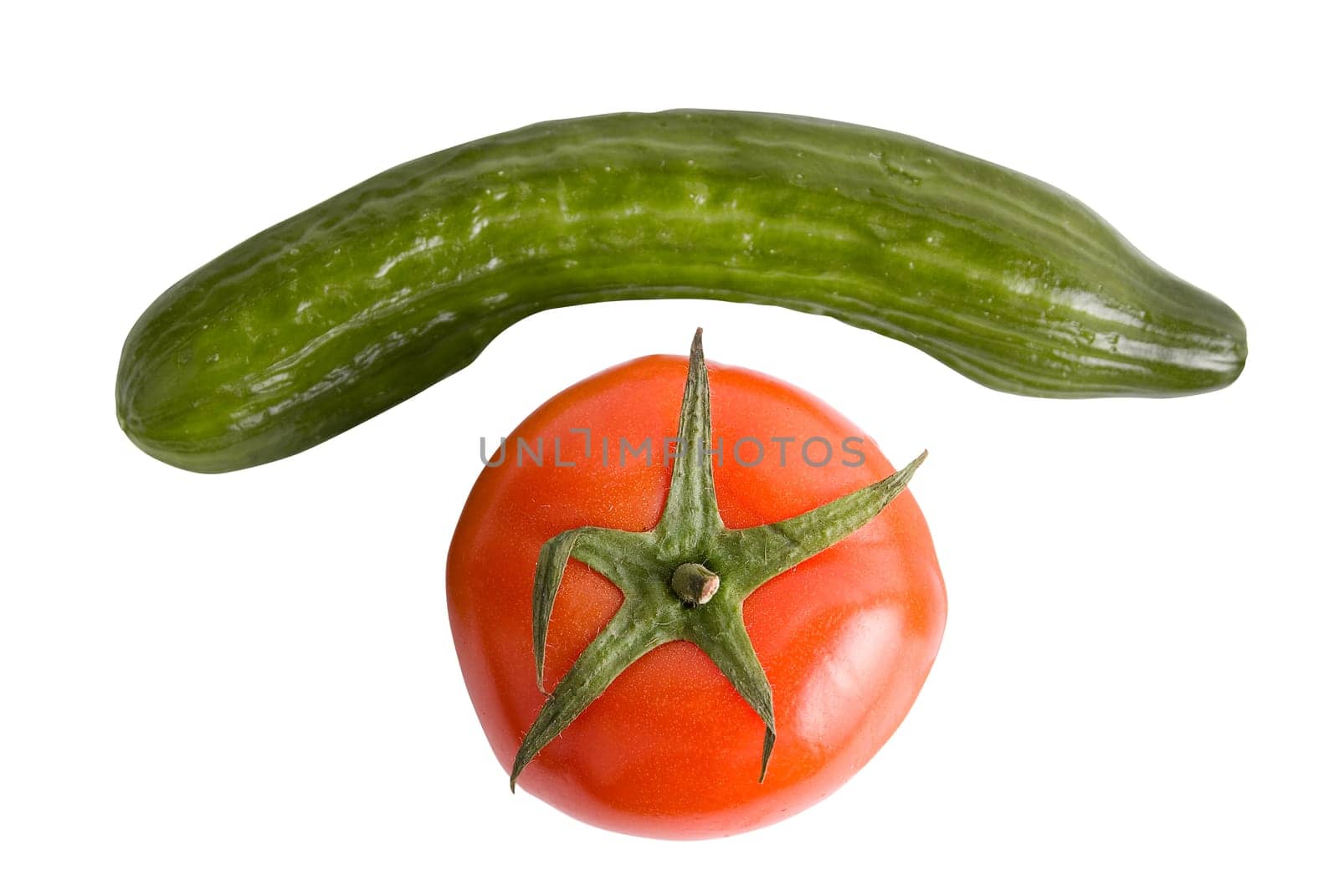 Tomatoes and cucumbers on a white background as phone