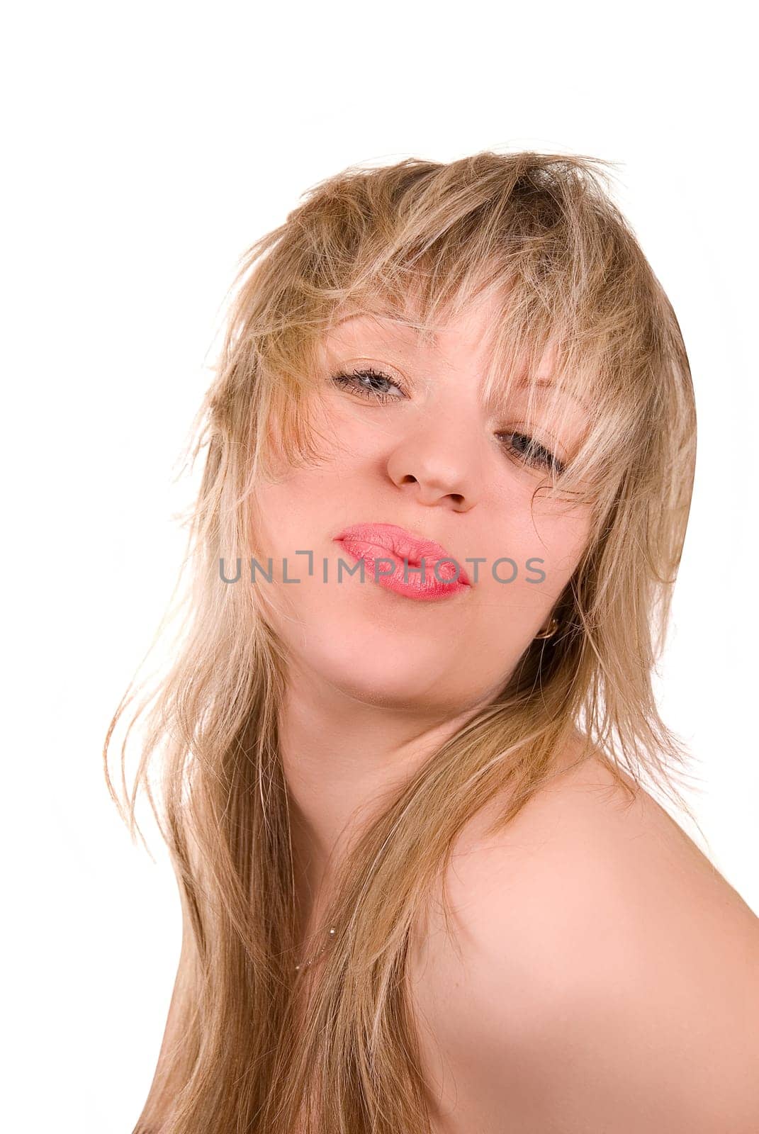 Beautiful blond sexy girl with kissing gesture