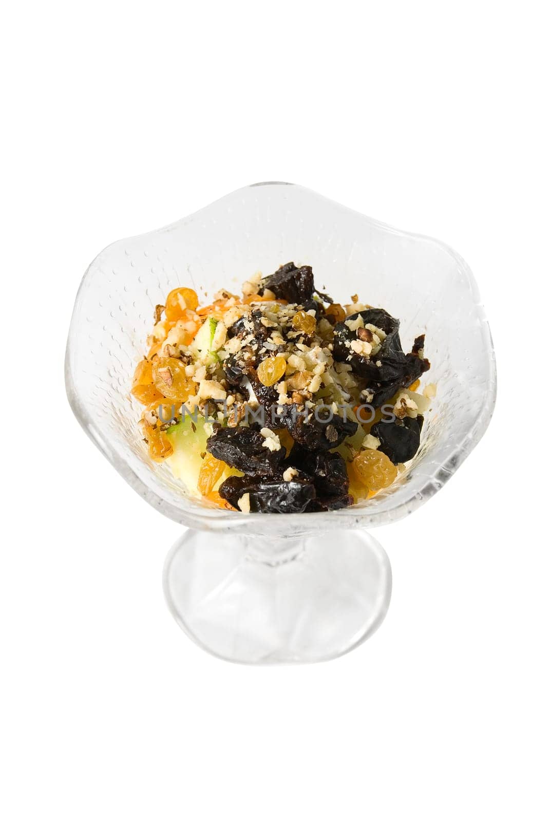 Fruit mix dessert on white
