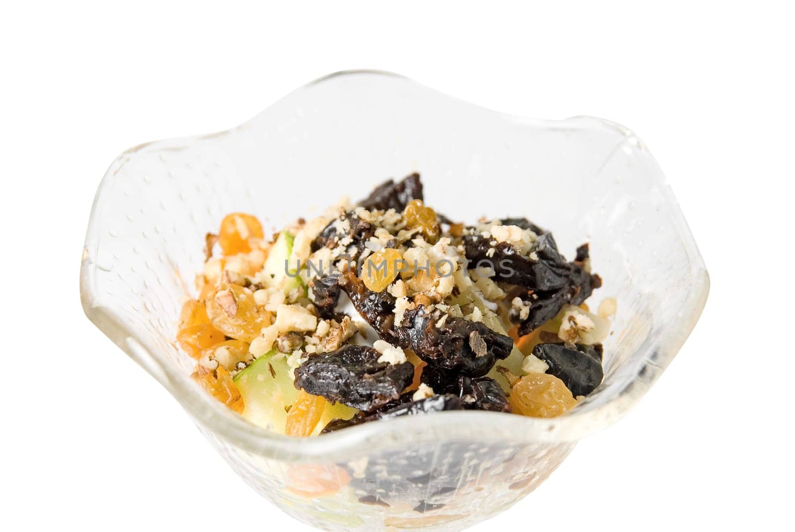 Fruit mix dessert on white
