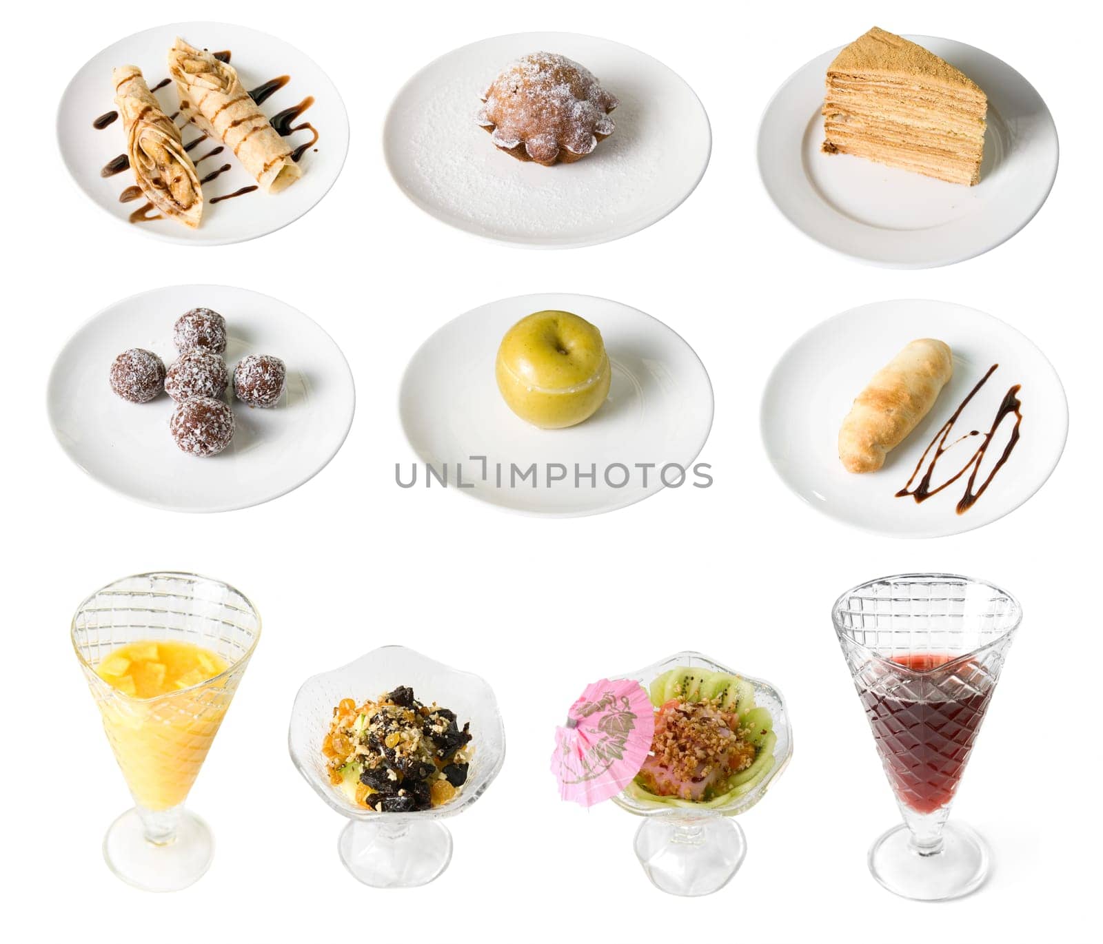 Set of desserts isolate on white