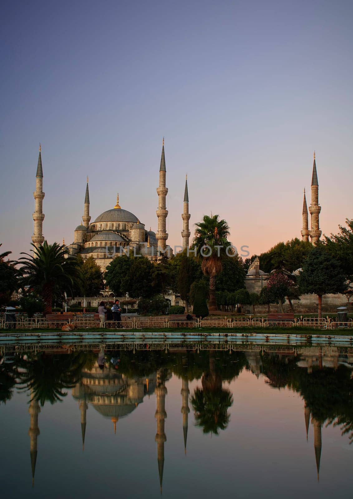The Blue Mosque or Sultan Ahmed Mosque in Istanbul, Turkey in black and white