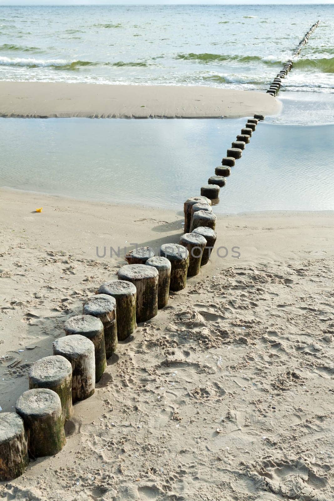 Groyne protrudes far into the Baltic Sea