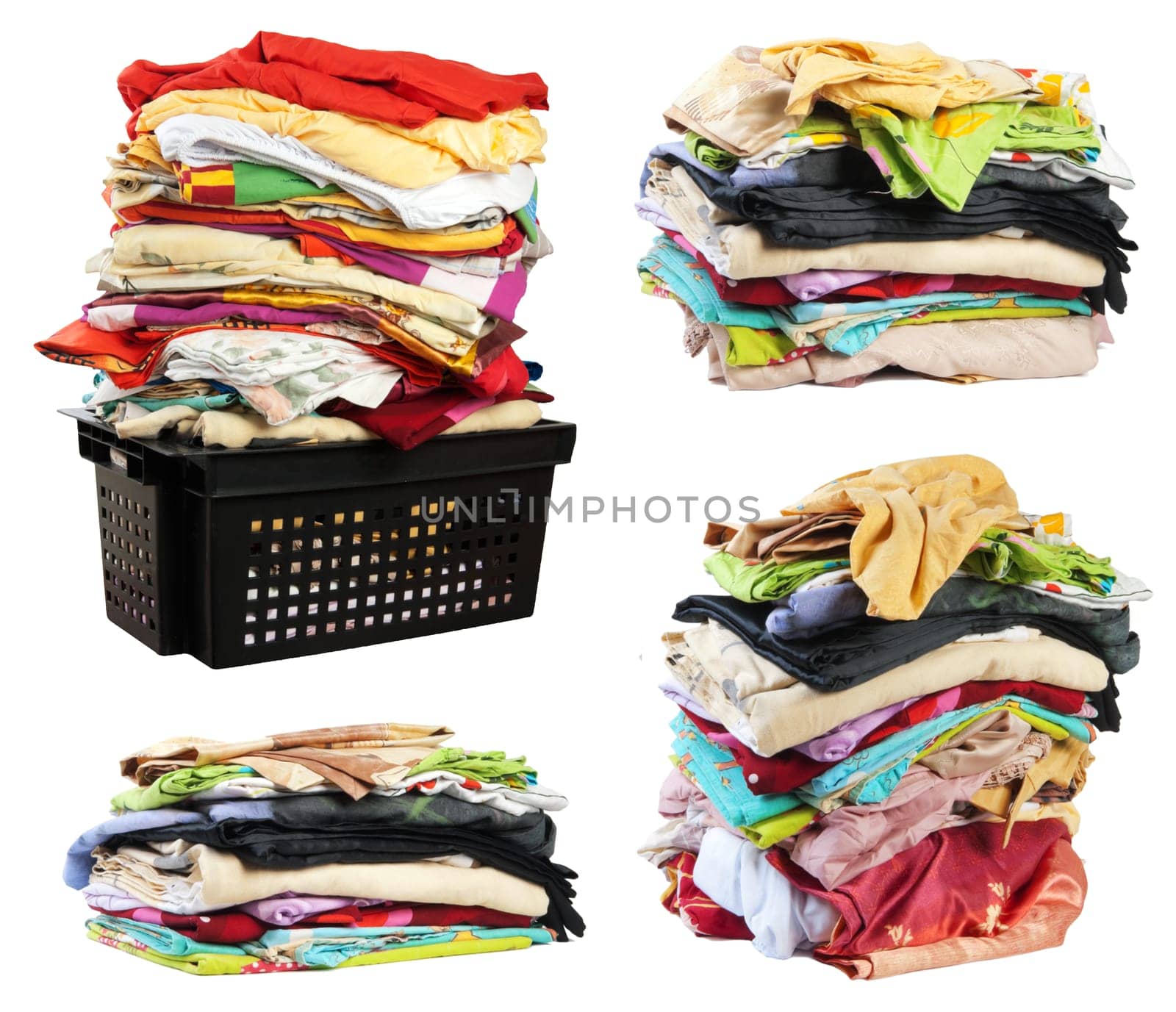Four colorful stacks of texitle isolated over white background
