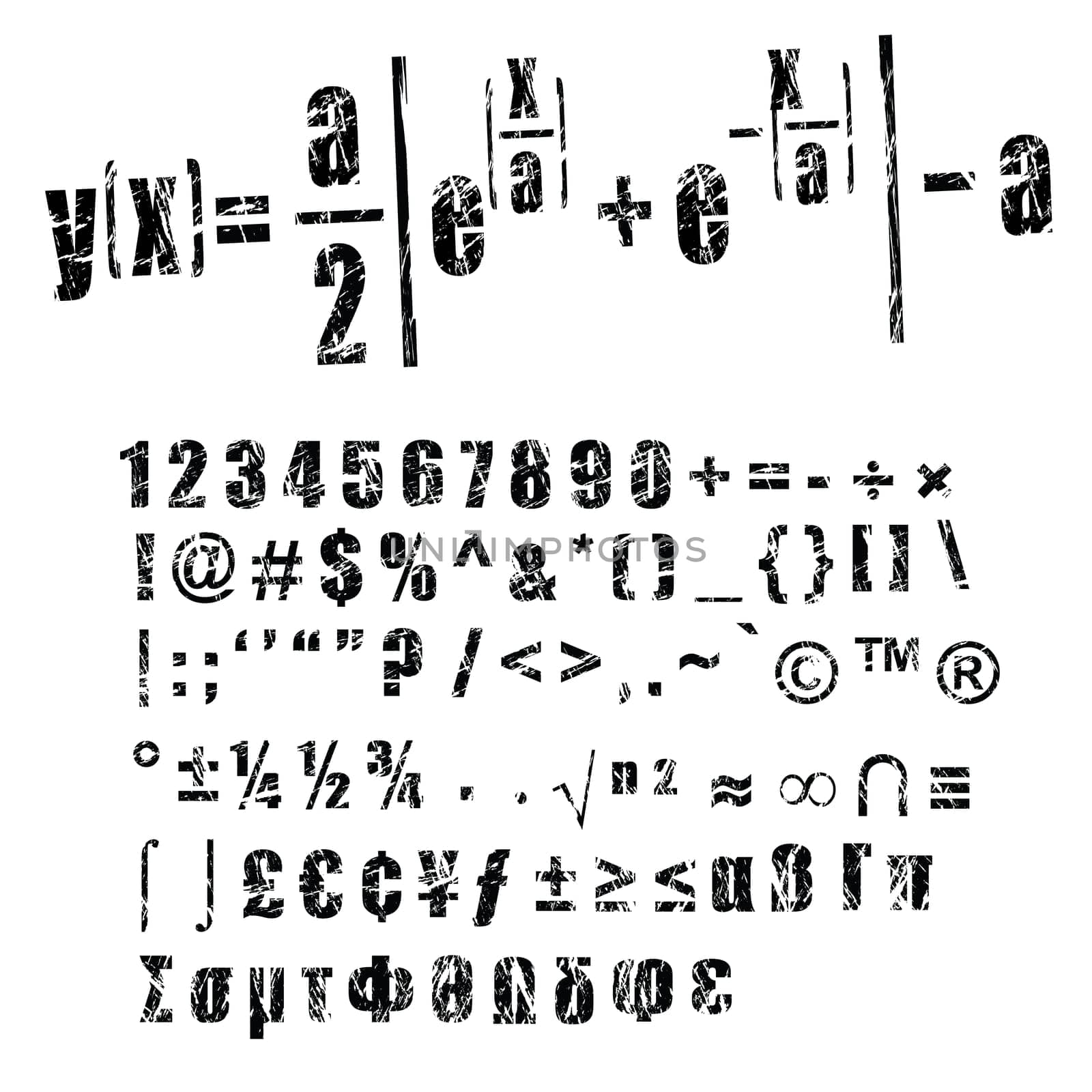 grunge style numbers and symbols for mathematics formula