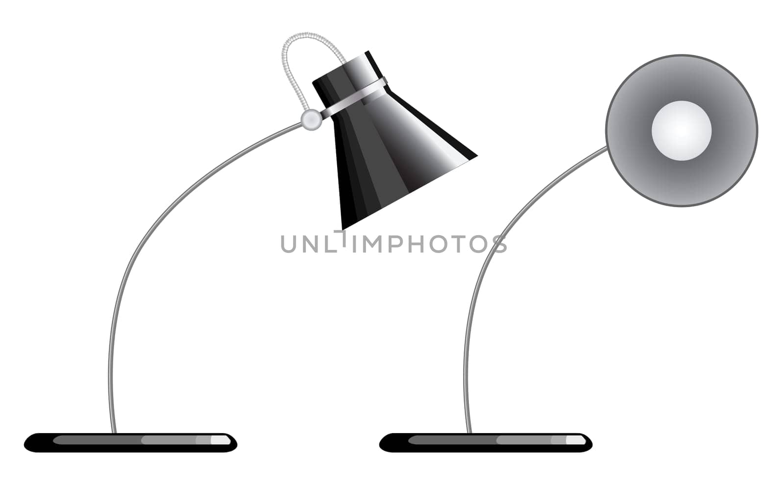 isolated desk lamp, one is facing down and one is facing to audience.