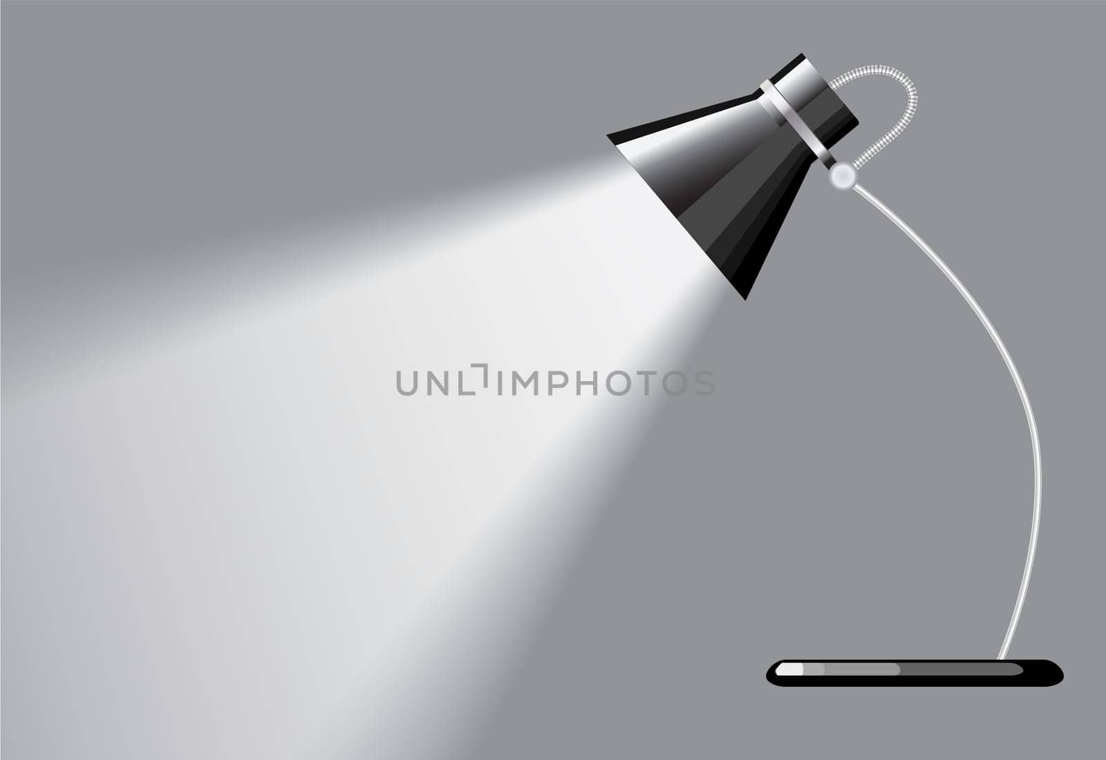 desk lamp with a grey background, with a empty space under spotlight.
