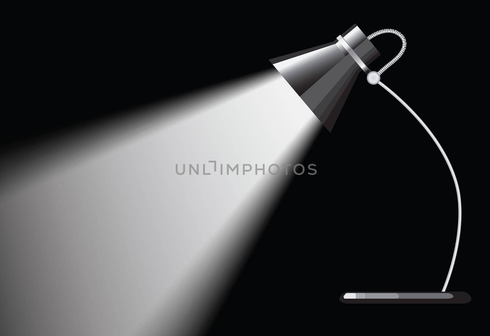 desk lamp with a black background, with a empty space under spotlight.